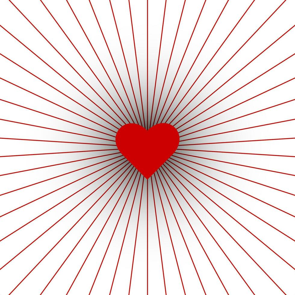 Red swirling pattern background. Vortex starburst spiral twirl square with red heart. Helix rotation rays. Converging scalable stripes. Vector illustration