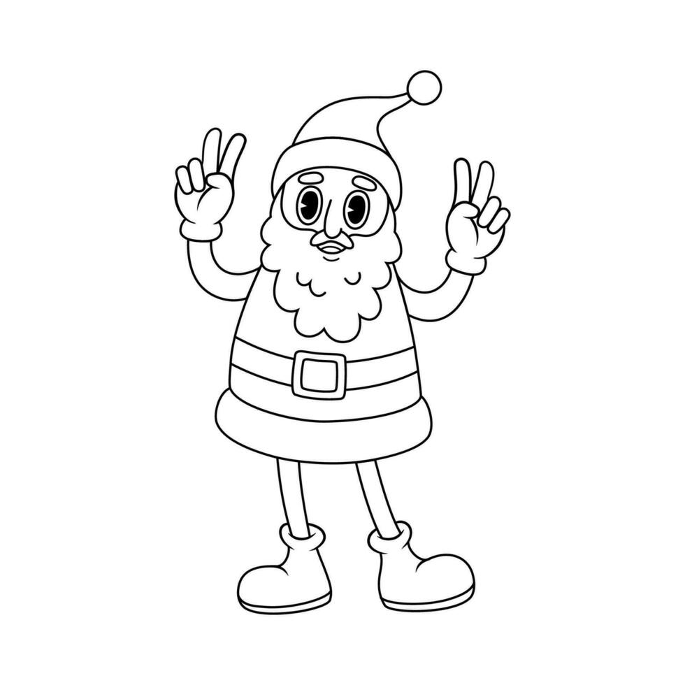 Comic retro Santa Claus character. Groovy vector illustration in line style.