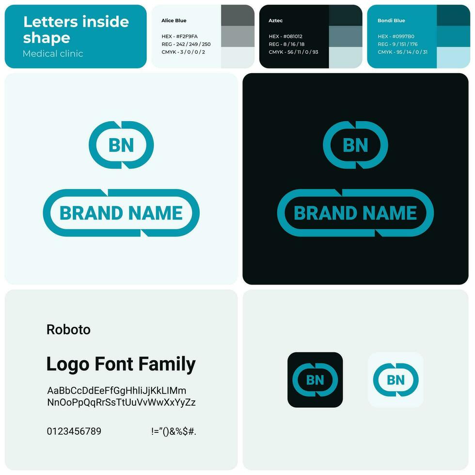 Medical clinic logo with brand name. Brand name icon. Creative design element and visual identity. Template with roboto font. Suitable for healthcare, medical facility and hospital. vector