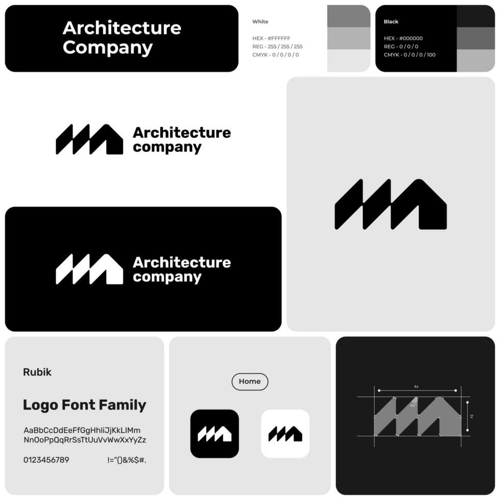 Architecture company monochrome line business logo with brand name. Home icon. Creative design element. Visual identity. Template with rubik font. Suitable for architect, building, construction. vector
