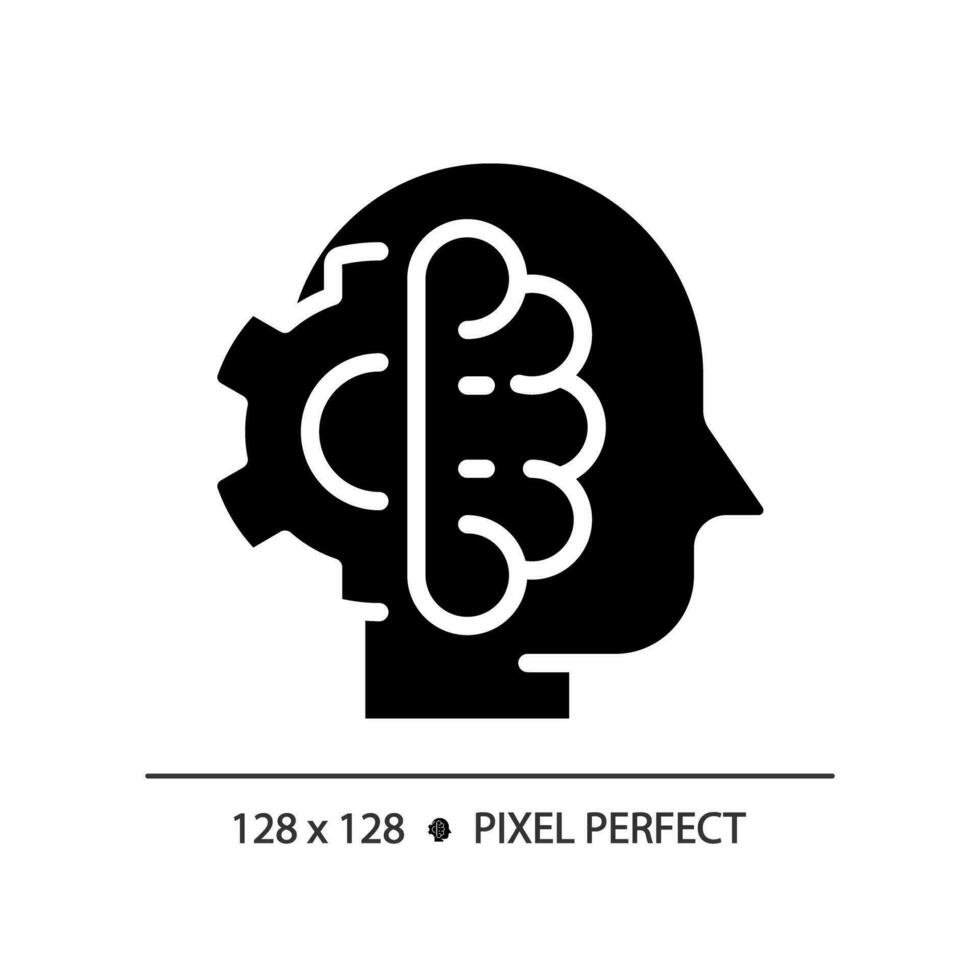 2D pixel perfect glyph style high IQ icon, isolated vector, silhouette illustration representing soft skills. vector