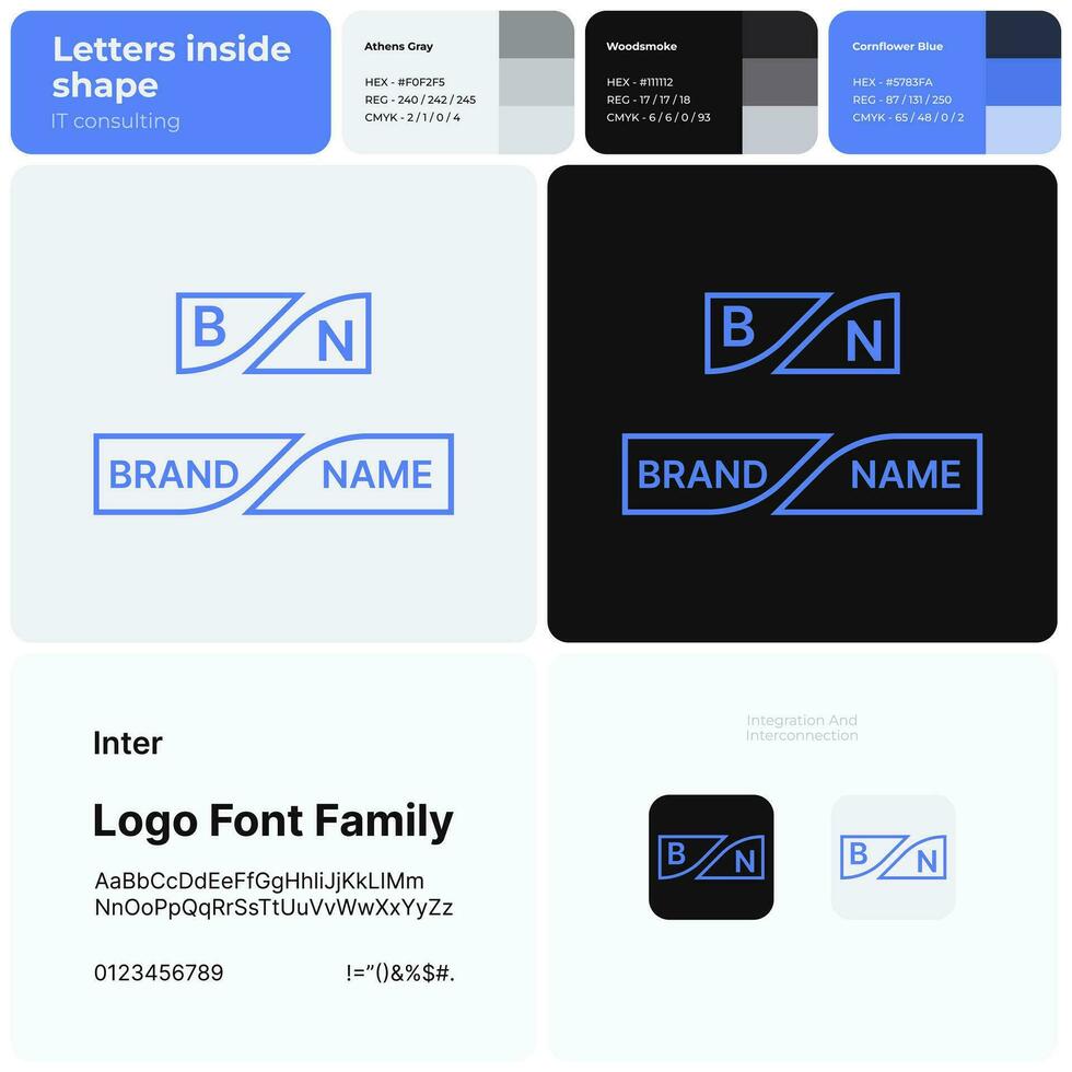 IT consulting thin line business logo with brand name. Integration and interconnection icon. Visual identity. Template with inter font. Suitable for information technology, service, business solution. vector