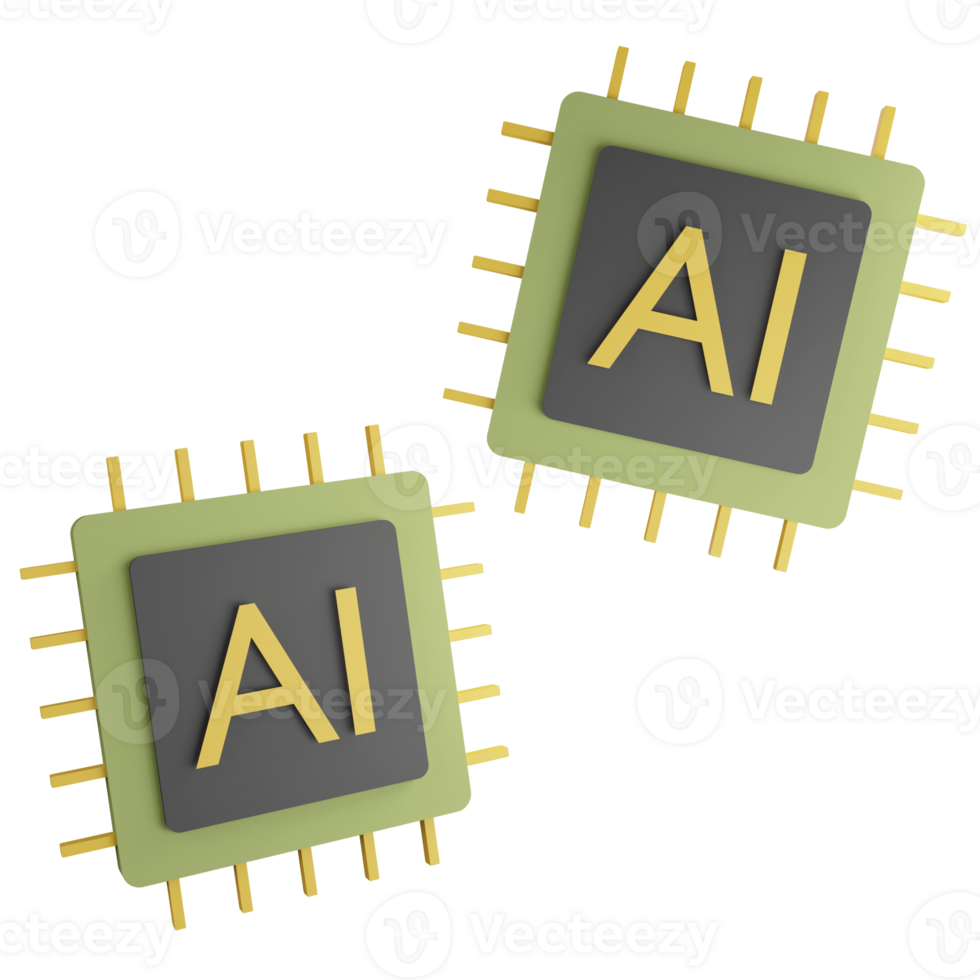 AI computer chip clipart flat design icon isolated on transparent background, 3D render technology and cyber security concept png