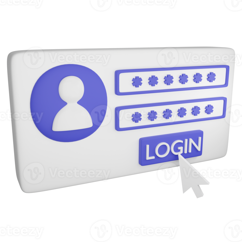 Login interface clipart flat design icon isolated on transparent background, 3D render technology and cyber security concept png