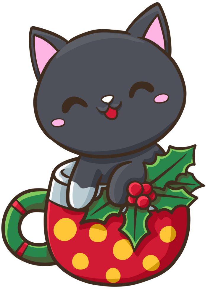 black cat christmas clip art cartoon illustration png