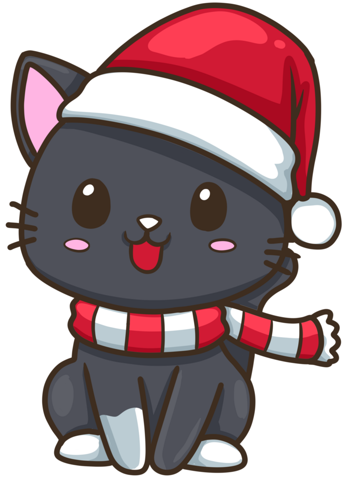 black cat christmas clip art cartoon illustration png