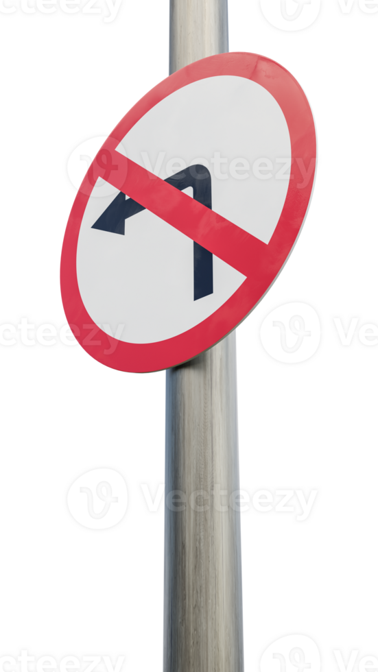 No left turning sign. 3d render png