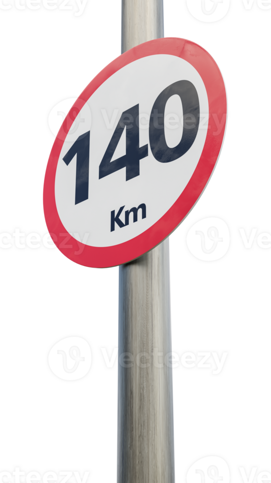 140 km speed limit sign. One hundred and forty kilometer sign 3d render png