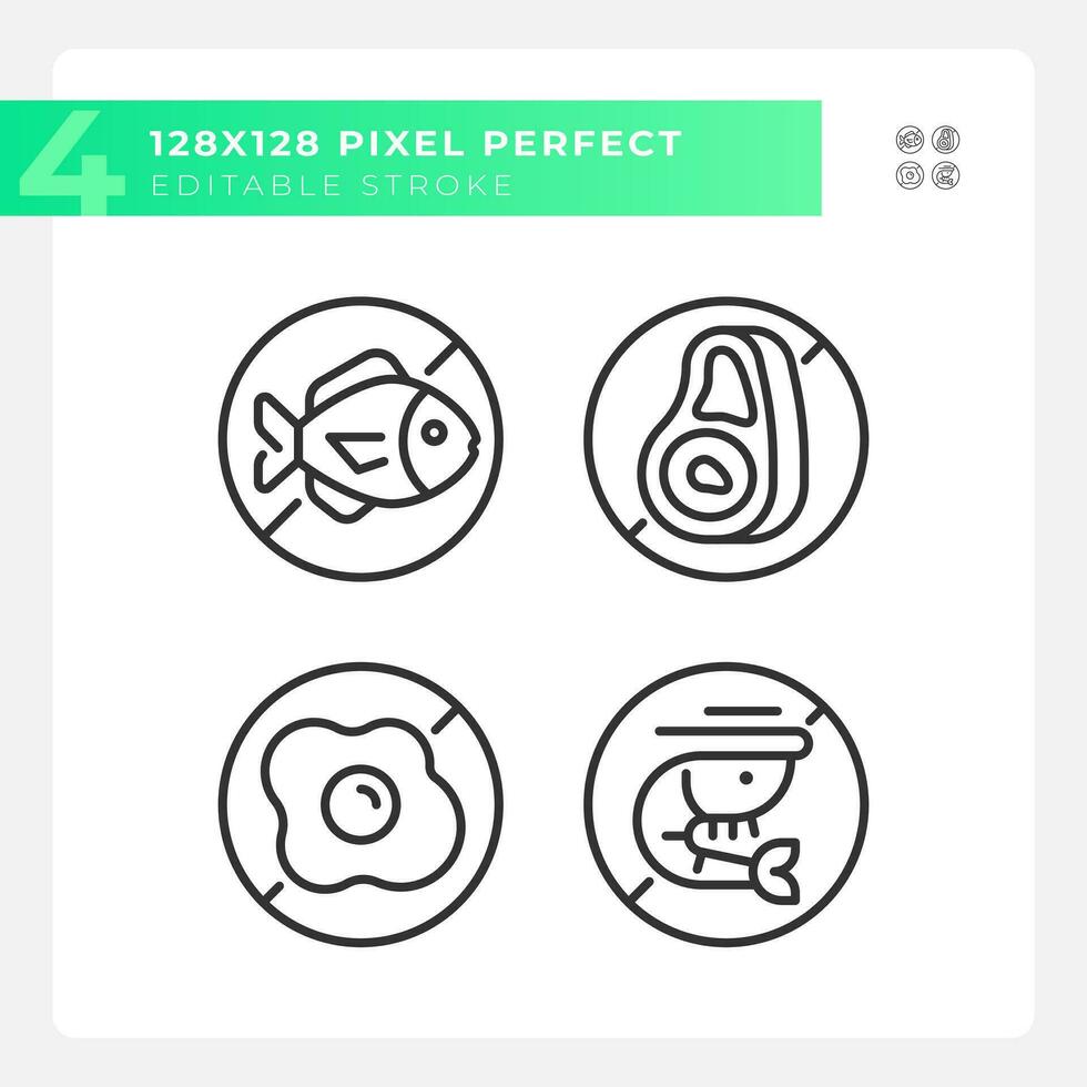 Pixel perfect black icons set representing allergen free, editable thin line illustration. vector