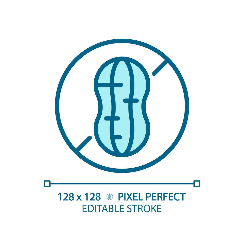 2D pixel perfect editable blue nut free icon, isolated vector, thin line illustration representing allergen free. vector