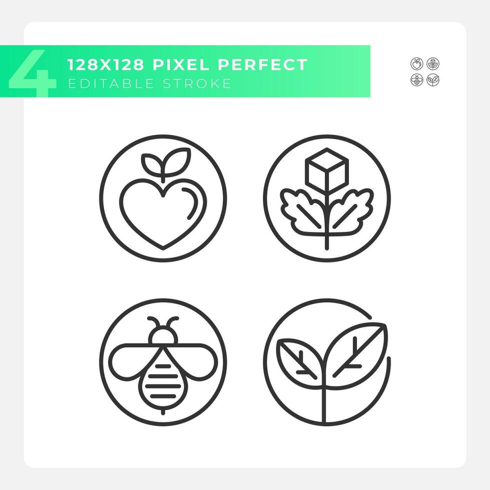 Pixel perfect icons set representing allergen free, editable black thin linear illustration. vector