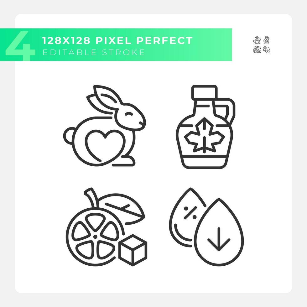 Pixel perfect black simple icons collection representing allergen free, editable thin linear illustration. vector