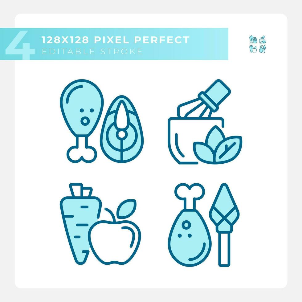 2D pixel perfect simple collection of blue icons representing allergen free, editable thin linear illustration. vector