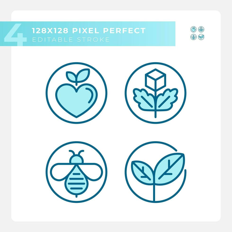 Pixel perfect icons set representing allergen free, editable blue thin linear illustration. vector