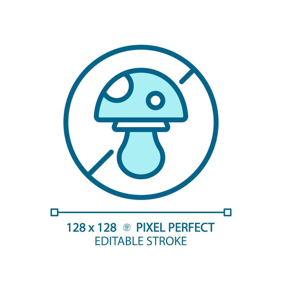 2D pixel perfect editable blue mushroom free icon, isolated vector, thin line illustration representing allergen free. vector