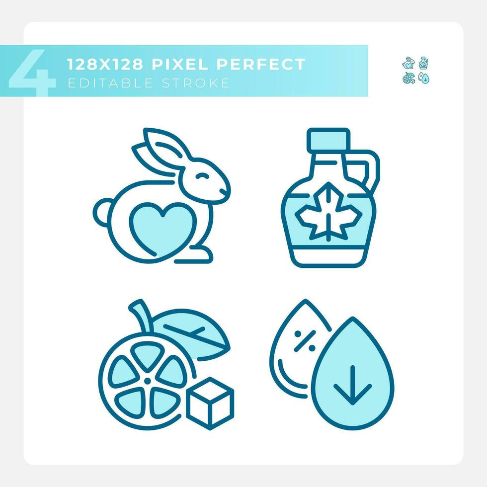 Pixel perfect blue simple icons collection representing allergen free, editable thin linear illustration. vector