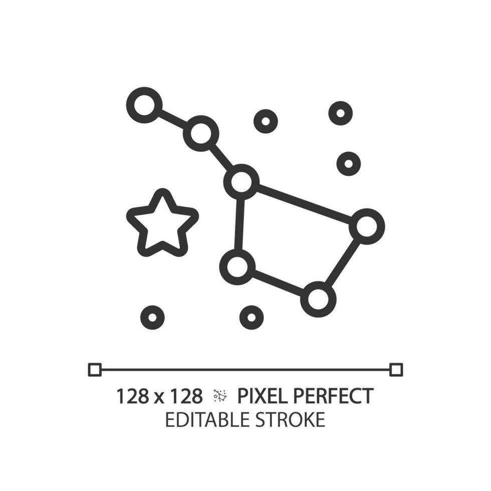 Constellation pixel perfect linear icon. Night sky. Star chart. Big dipper. Ursa major. Celestial navigation. Thin line illustration. Contour symbol. Vector outline drawing. Editable stroke