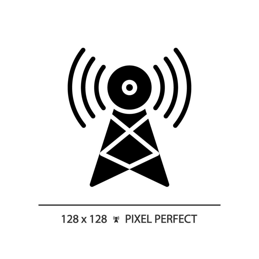 2D pixel perfect glyph style satellite tower icon, isolated vector, thin line illustration representing journalism. vector