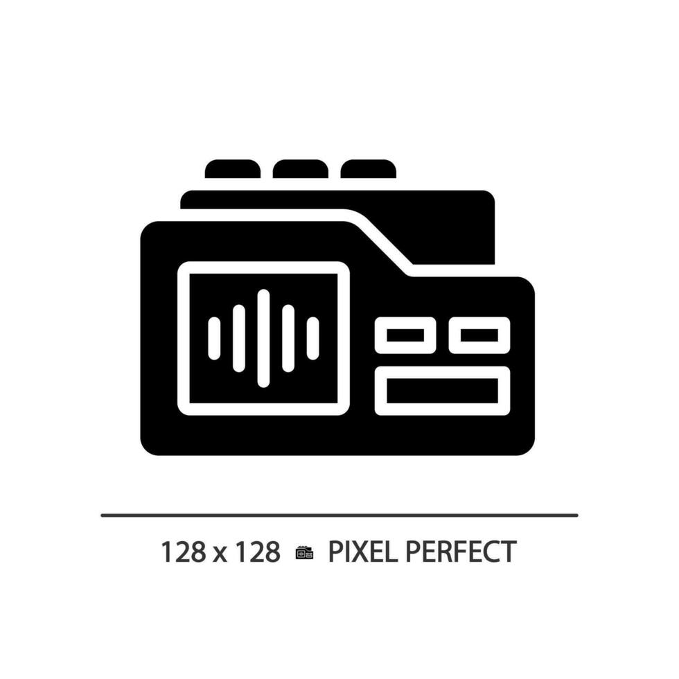 2D pixel perfect glyph style voice recorder icon, isolated vector, thin line illustration representing journalism. vector