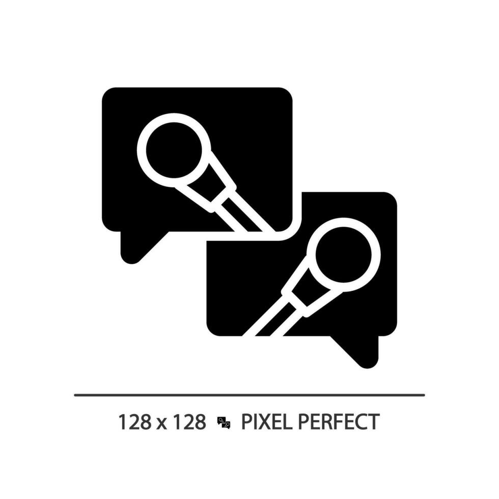 2D pixel perfect glyph style media interview icon, isolated vector, thin line illustration representing journalism. vector