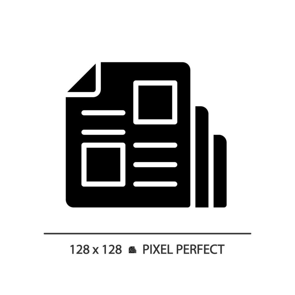 2D pixel perfect glyph style magazine icon, isolated vector, thin line illustration representing journalism. vector