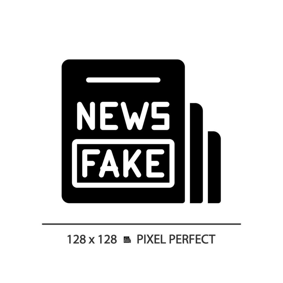 2D pixel perfect glyph style fake news icon, isolated vector, thin line illustration representing journalism. vector