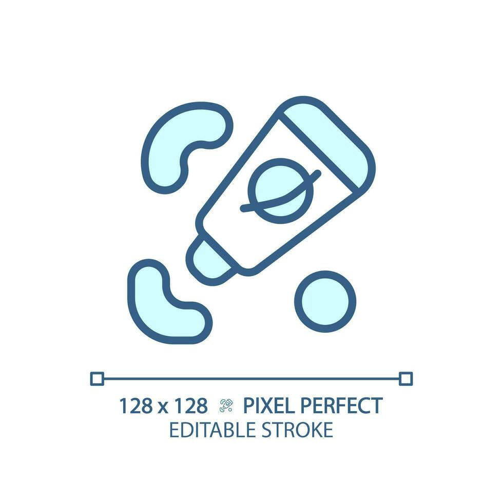 Astronaut food pixel perfect light blue icon. Zero gravity. Space nutrition. Dehydrated meal. Ready to eat. RGB color sign. Simple design. Web symbol. Contour line. Flat illustration. Isolated object vector
