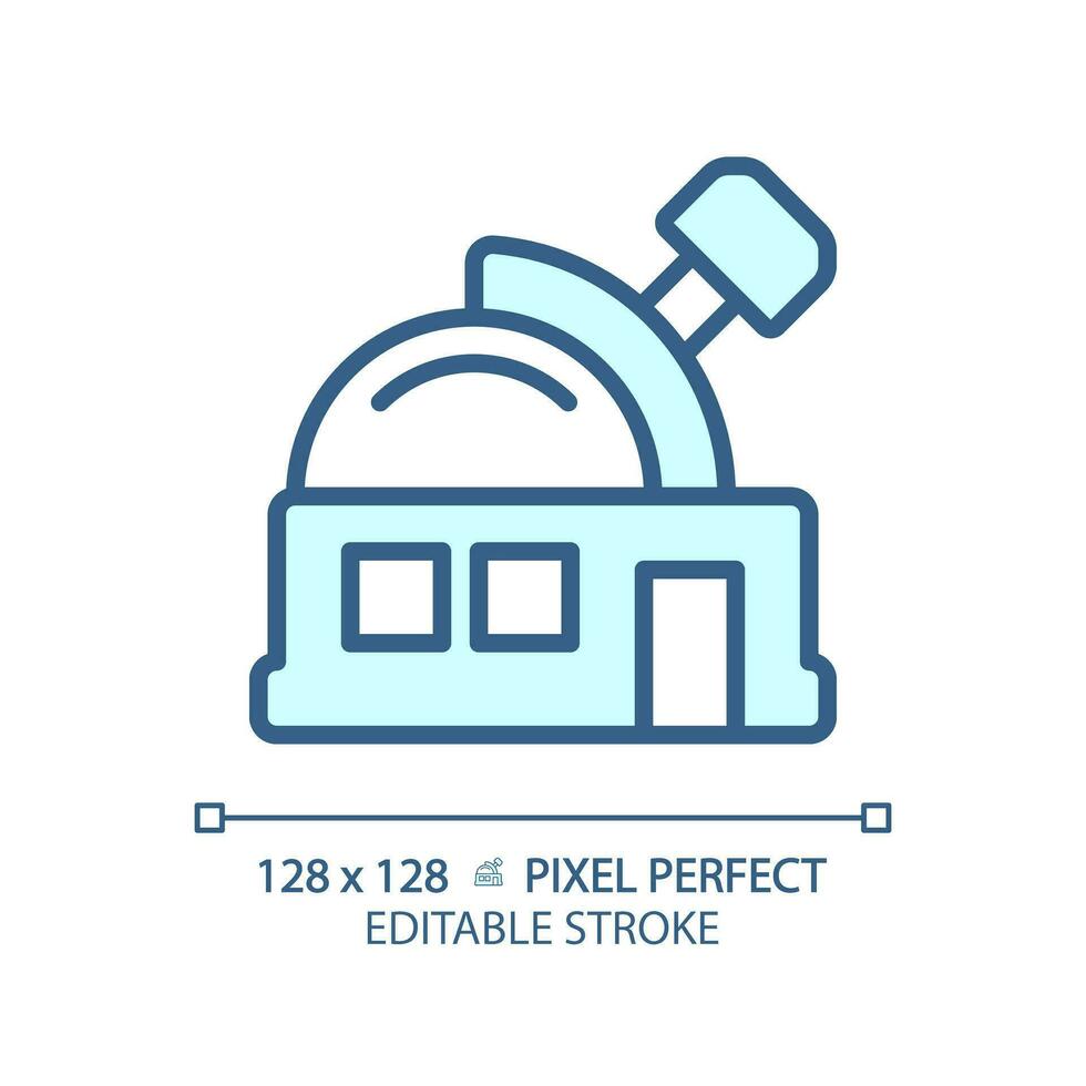 Observatory pixel perfect light blue icon. Research facility. Space exploration. Astronomy education. RGB color sign. Simple design. Web symbol. Contour line. Flat illustration. Isolated object vector