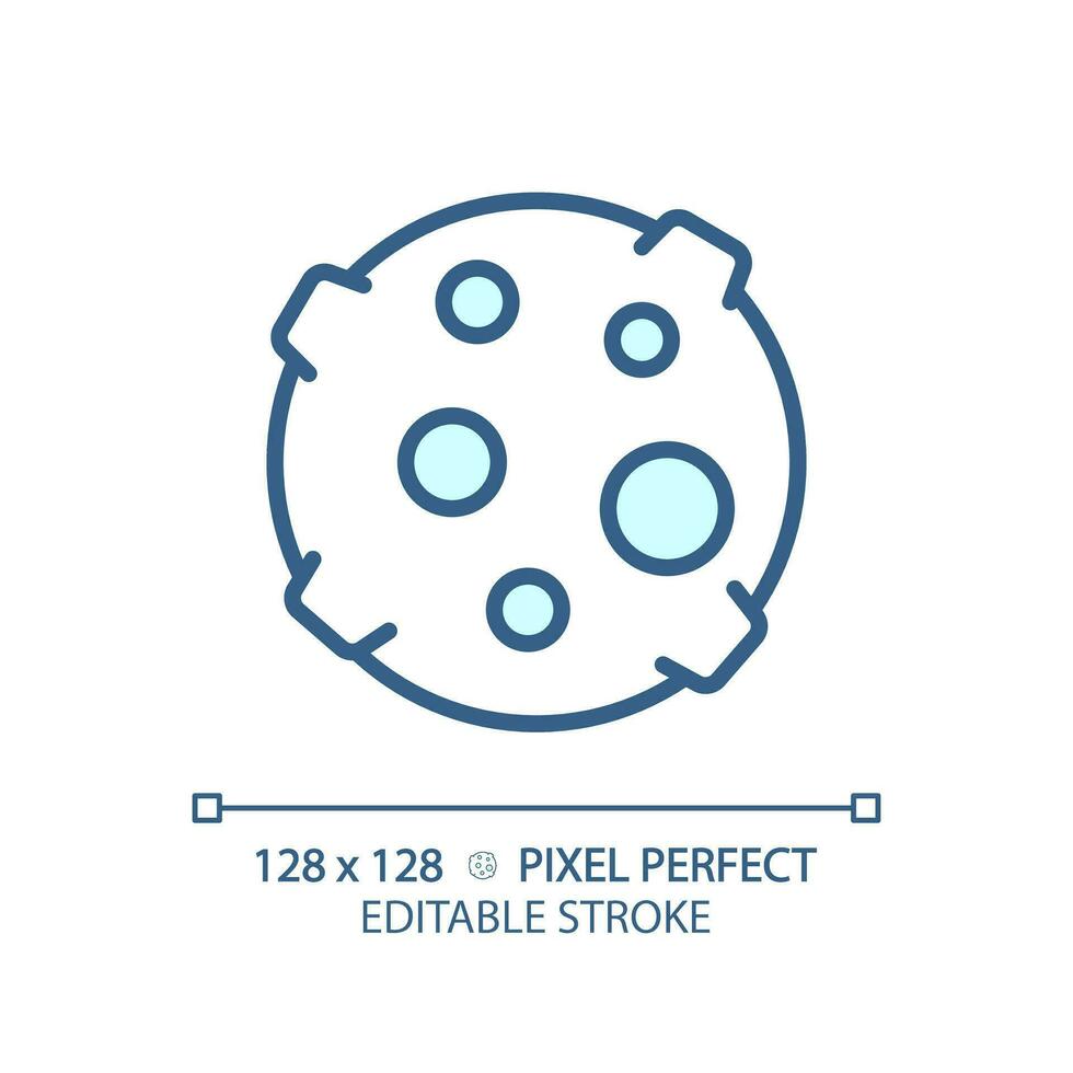 Moon pixel perfect light blue icon. Lunar science. Earth satellite. Outer space. Astronomy education. RGB color sign. Simple design. Web symbol. Contour line. Flat illustration. Isolated object vector