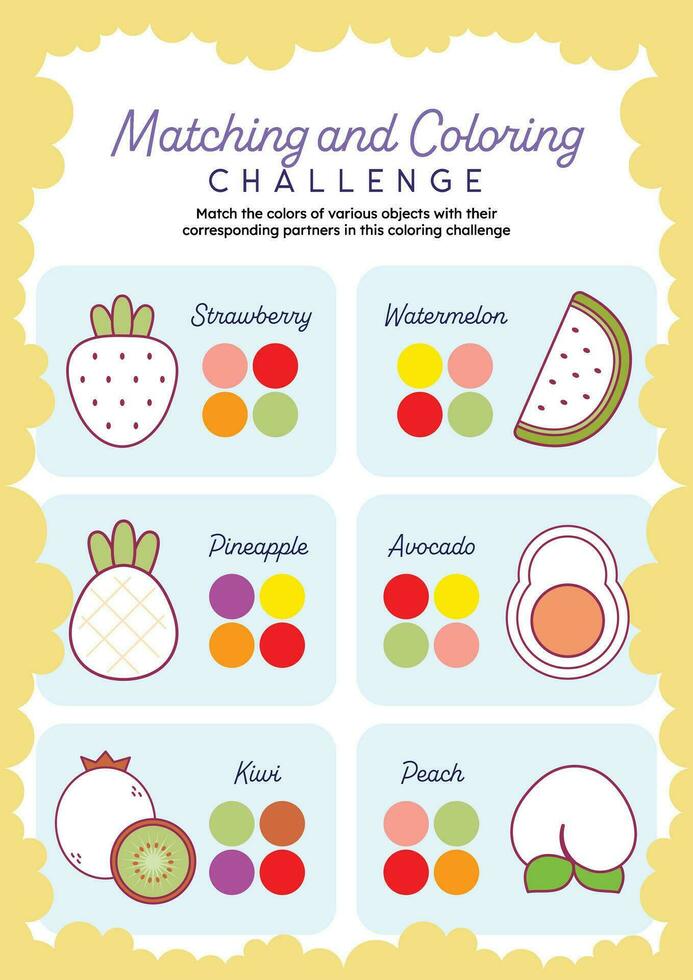 flat design vector cute coloring fruits and vegetable printable worksheet for kids activity