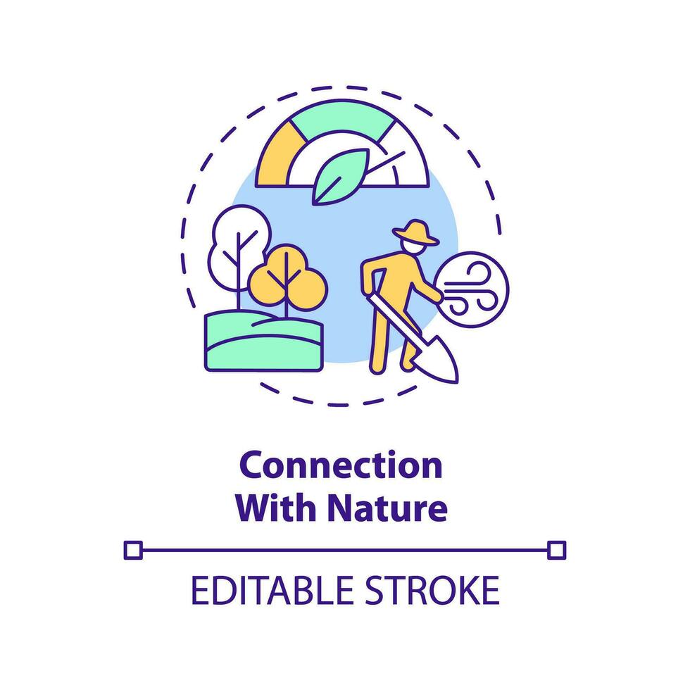 Connection with nature multi color concept icon. Farm work. Outdoor activity. Natural environment. Sustainable lifestyle. Round shape line illustration. Abstract idea. Graphic design. Easy to use vector