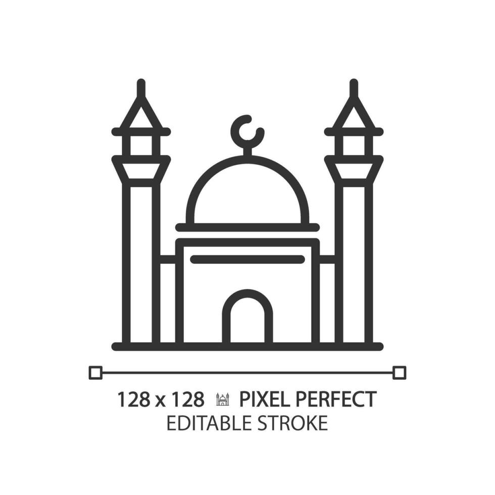 2D pixel perfect editable black mosque icon, isolated vector, building thin line illustration. vector