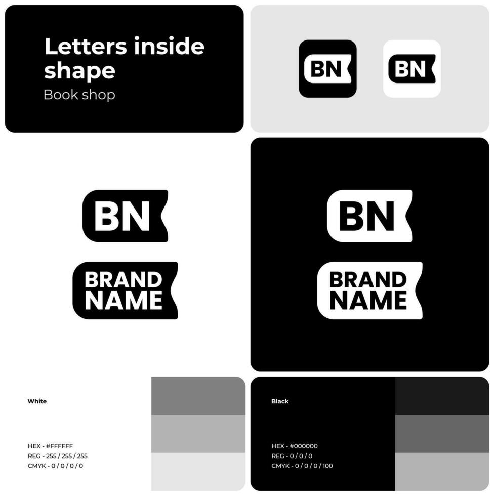 Book shop white and black logo with brand name. Simple icon. Creative design element and visual identity. Template with font. Suitable for book, literature, store, shopping, library. vector