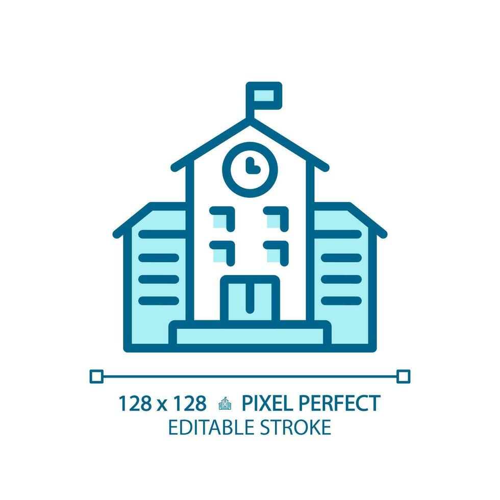 2D pixel perfect editable blue school icon, isolated vector, building thin line illustration. vector