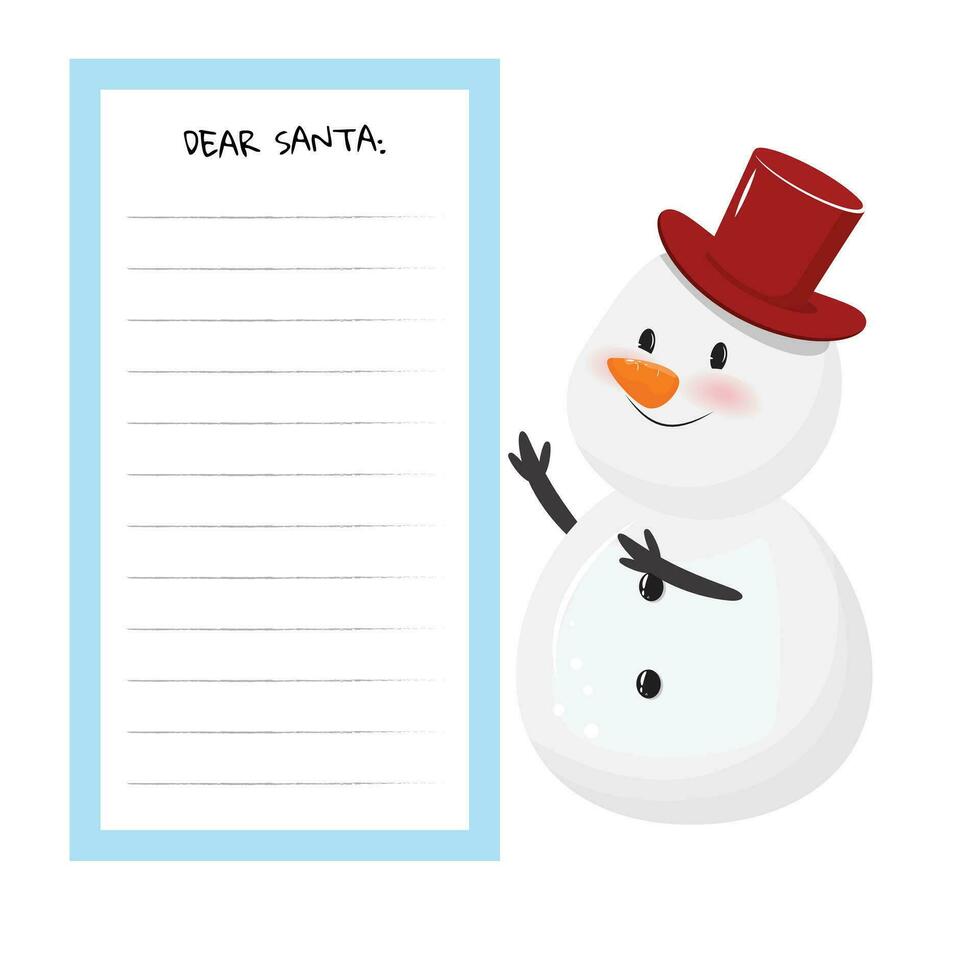 Snowman's Letter to Santa. Cute snowman next to the letter to Santa Claus vector