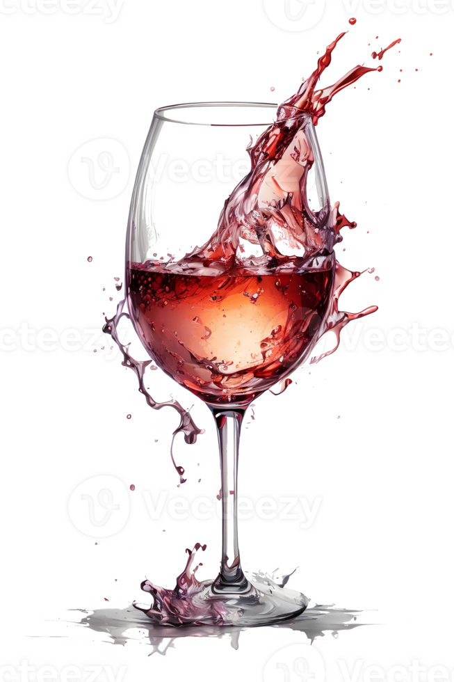 Red wine splashing out of a glass. Watercolor illustration. AI generative png