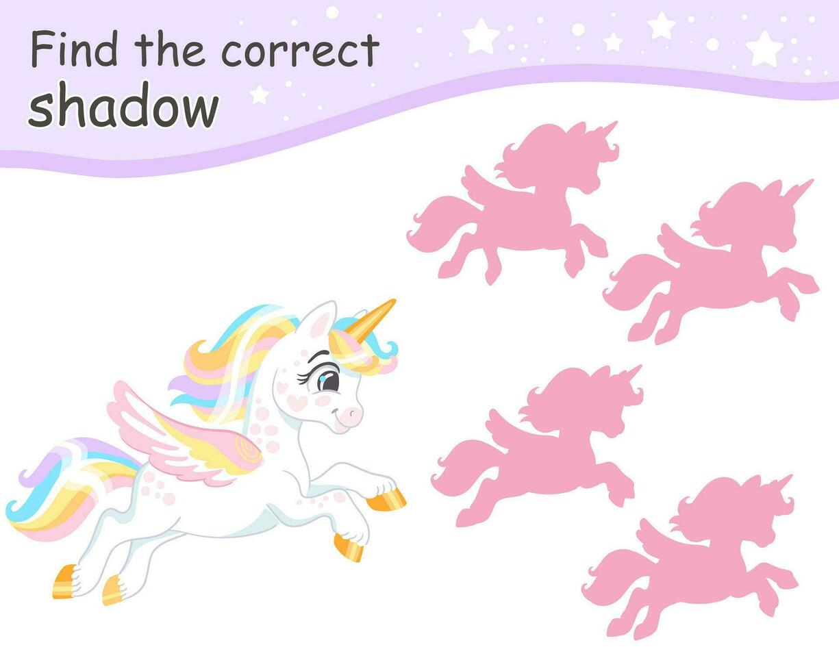 Find correct shadow romantic funny unicorn vector