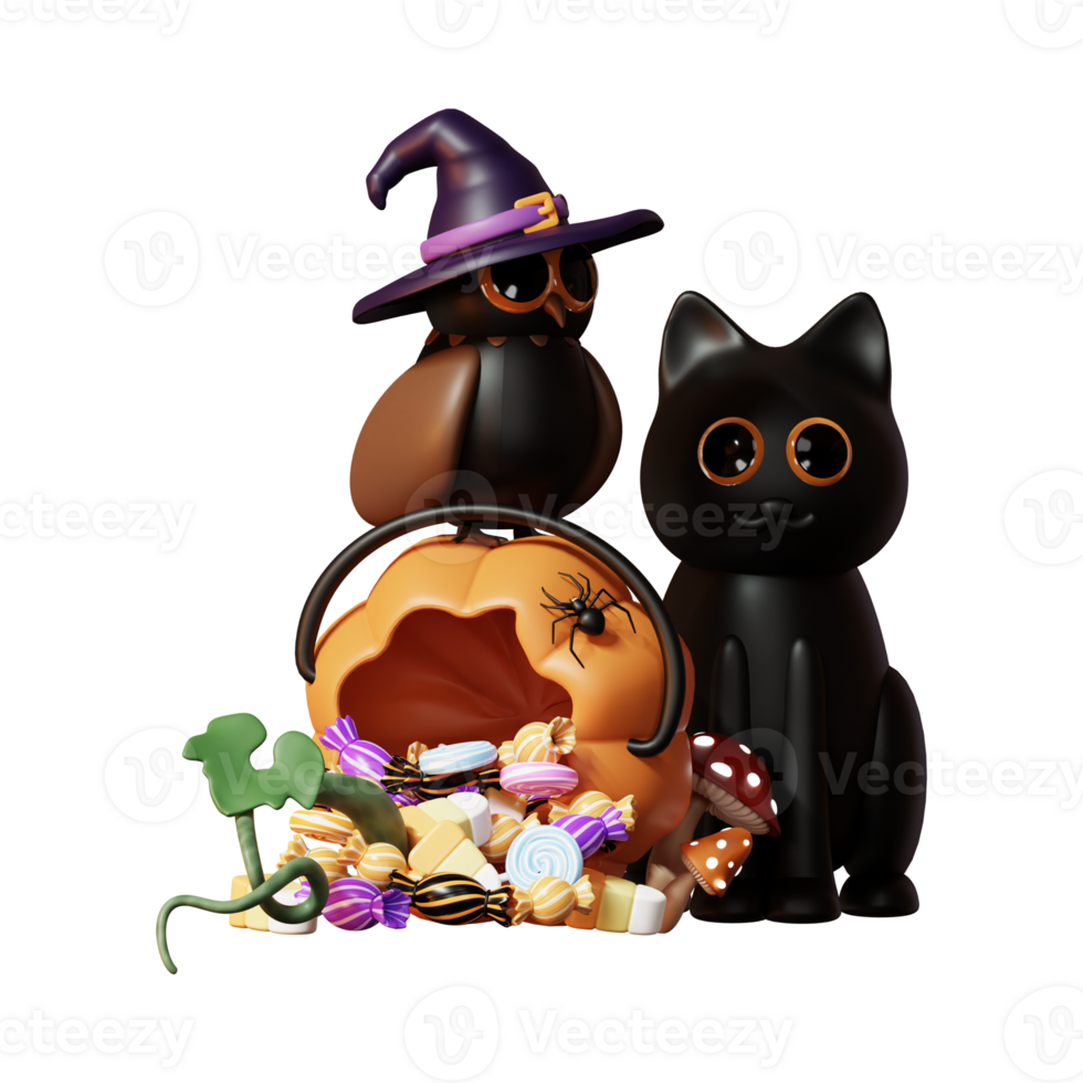 Halloween 3D illustrations, lantern, zombie, witches hat, pumpkin, cauldron, eyeball, werewolf, ghost, full moon, coffin, bat, vampire, skeleton, monster, witch, web, spider, Halloween 3D High png. png