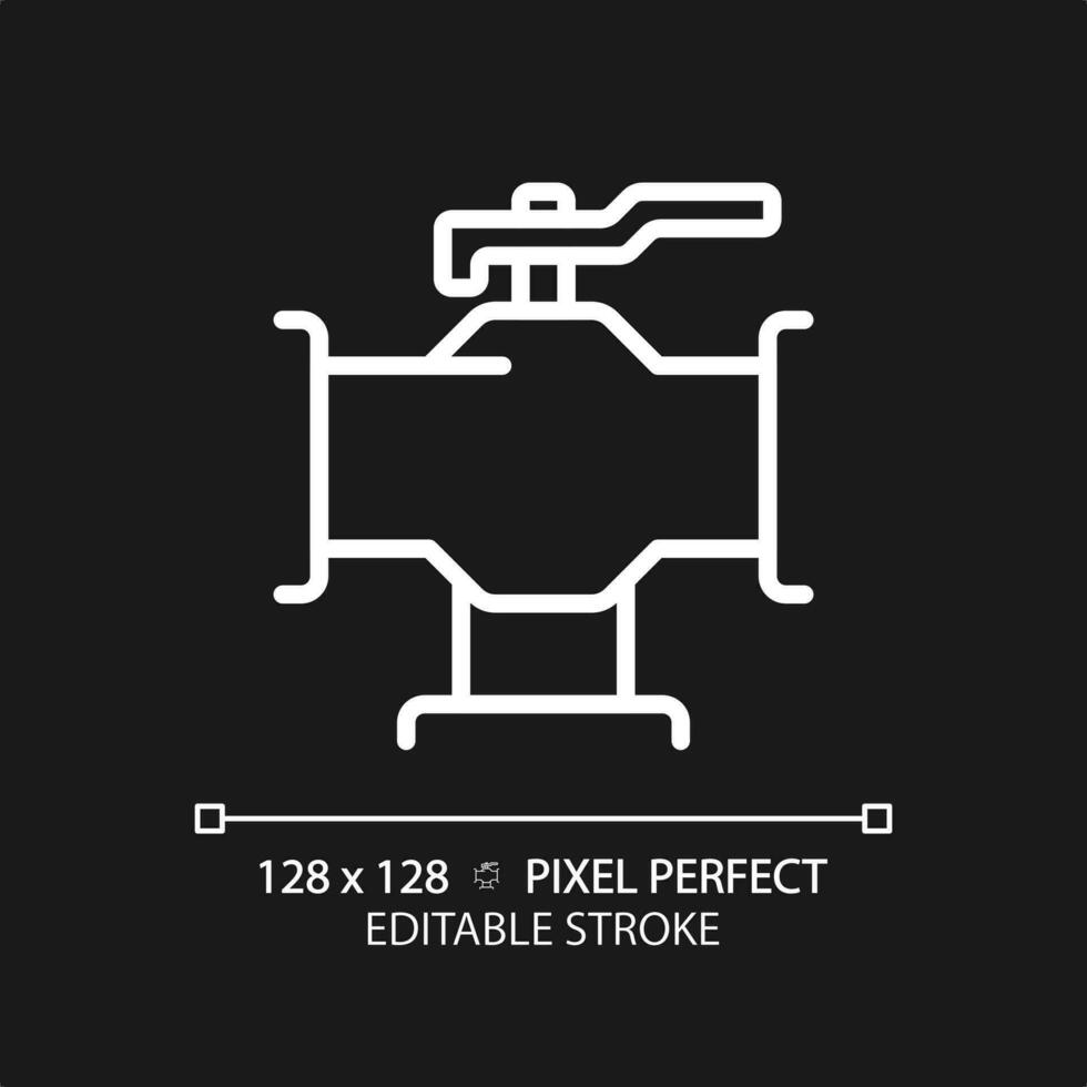 2D pixel perfect editable white pipeline with valve icon, isolated vector, thin line illustration representing plumbing. vector