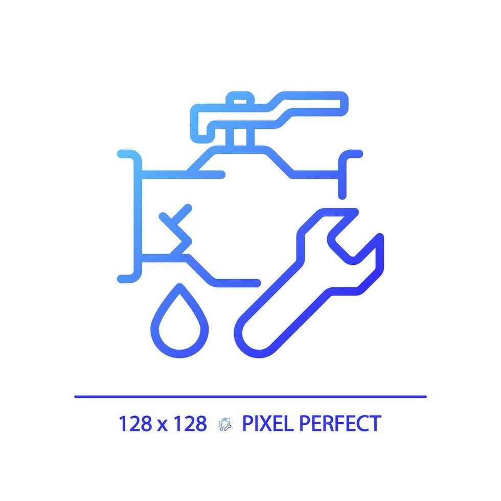 2D pixel perfect gradient pipeline leakage icon, isolated vector, blue thin line illustration representing plumbing. vector