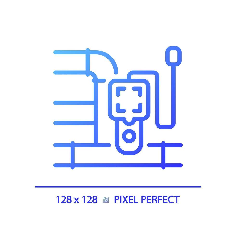 2D pixel perfect gradient pipeline and device icon, isolated vector, blue thin line illustration representing plumbing. vector