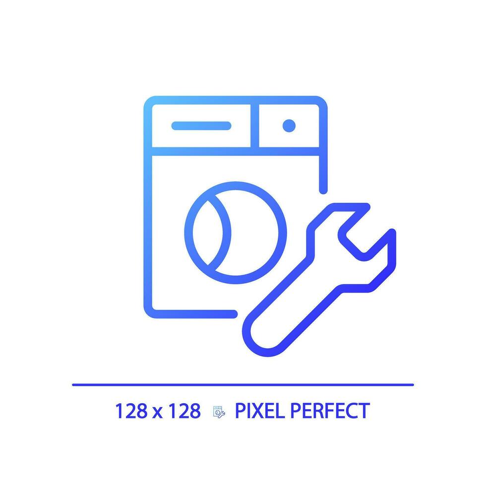 2D pixel perfect gradient washing machine repair icon, isolated vector, blue thin line illustration representing plumbing. vector