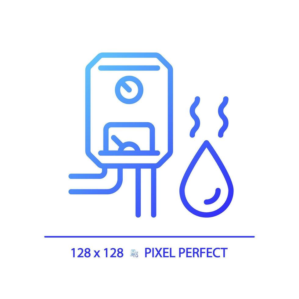 2d píxel Perfecto degradado agua calentador icono, aislado vector, azul Delgado línea ilustración representando plomería. vector