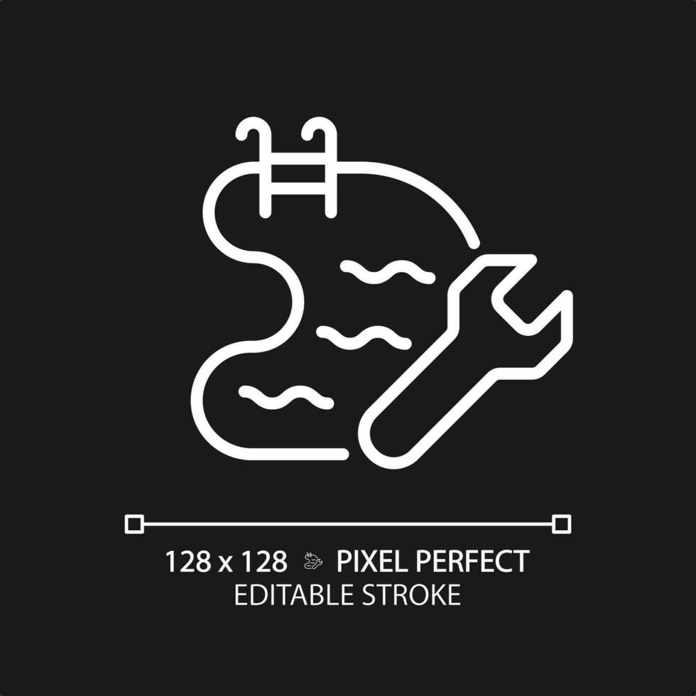 2D pixel perfect editable white swimming pool maintenance icon, isolated vector, thin line illustration representing plumbing. vector
