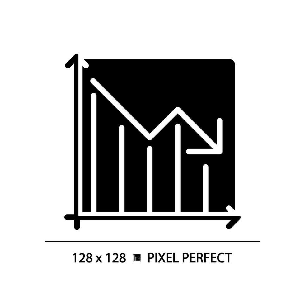 Decrease graph black glyph icon. Arrow going down. Money diagram. Economic crisis. Recession business. Data analysis. Silhouette symbol on white space. Solid pictogram. Vector isolated illustration