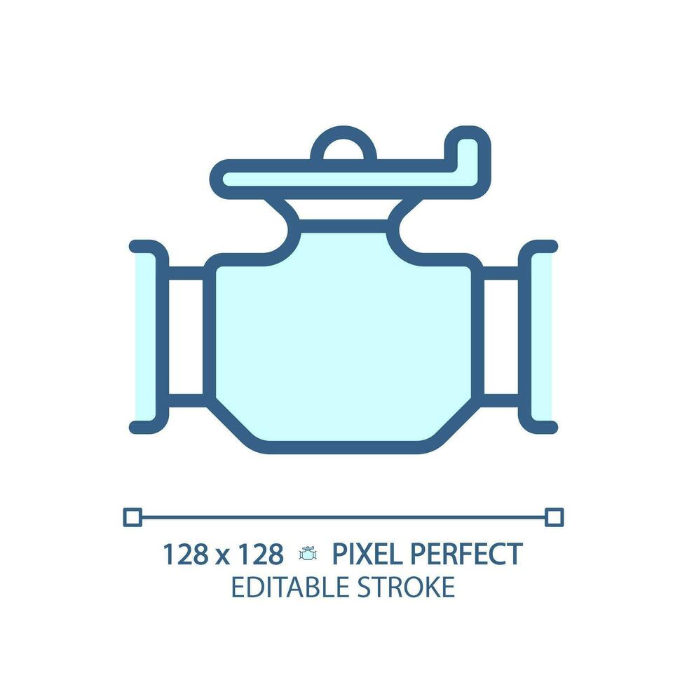 Pipeline valve light blue icon. Piping system. Flow control. Natural gas. Pressure regulator. RGB color sign. Simple design. Web symbol. Contour line. Flat illustration. Isolated object vector