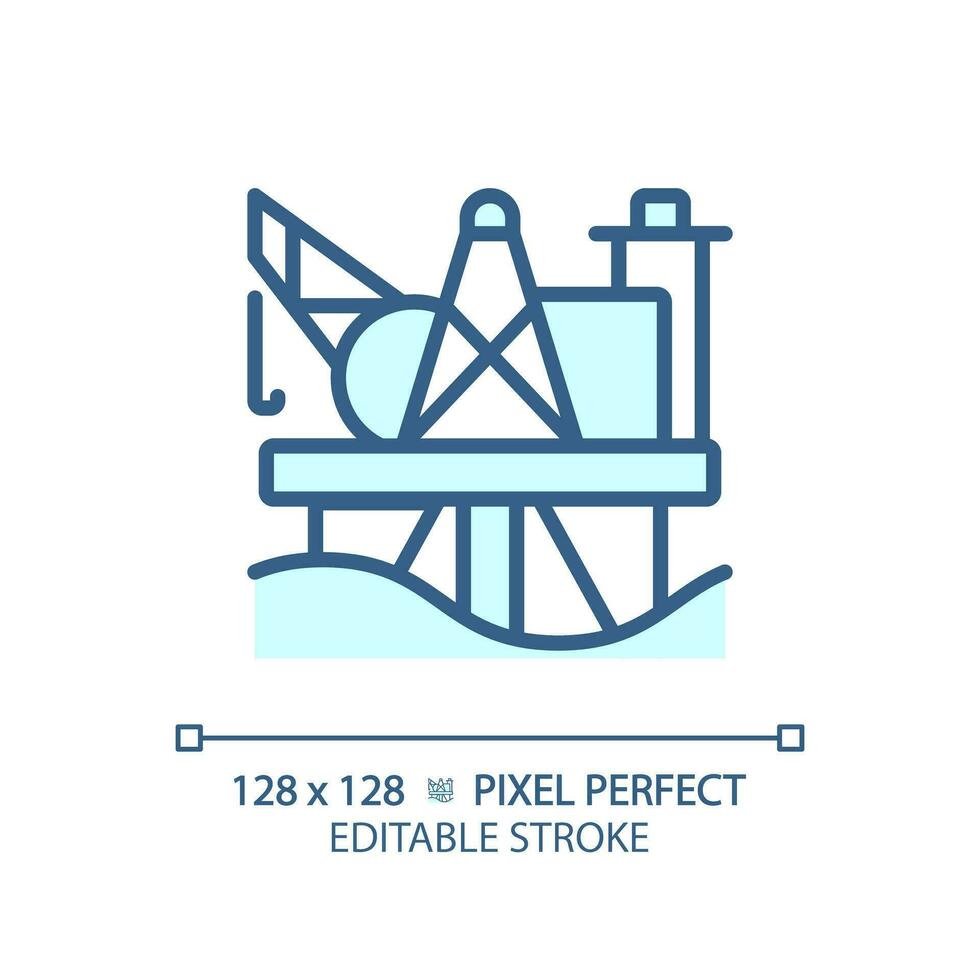 Oil platform light blue icon. Pump jack. Offshore drilling rig. Deep sea mining. Gas and oil industry. RGB color sign. Simple design. Web symbol. Contour line. Flat illustration. Isolated object vector