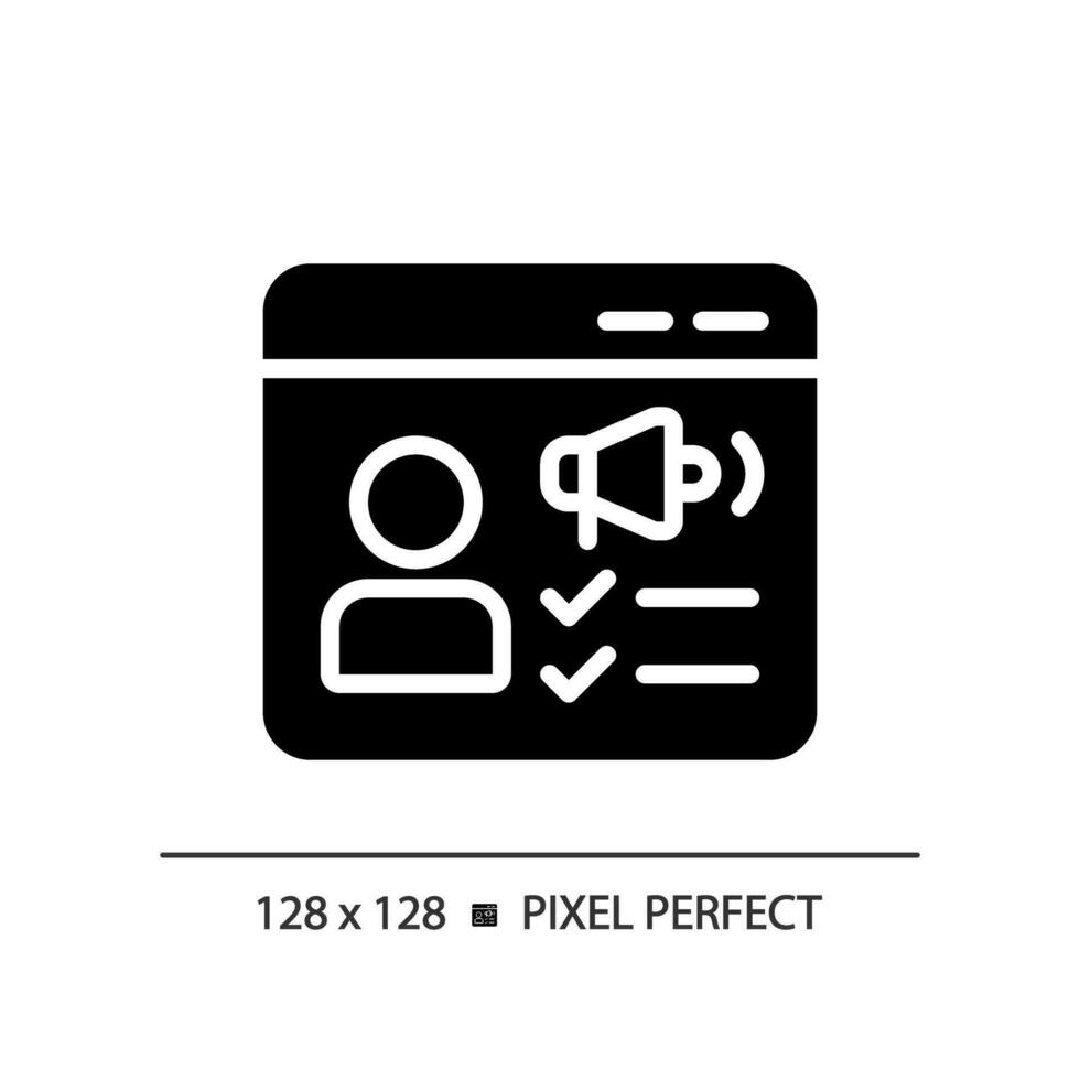 Pixel perfect glyph style customer feedback icon, isolated vector, product management illustration. vector