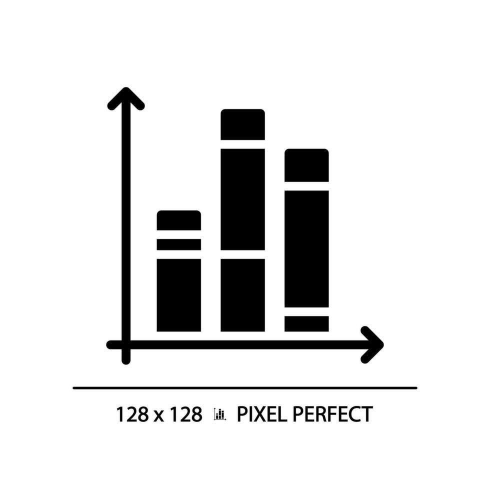 Vertical stacked column chart black glyph icon. Financial performance. Bar chart. Progress tracking. Project report. Silhouette symbol on white space. Solid pictogram. Vector isolated illustration