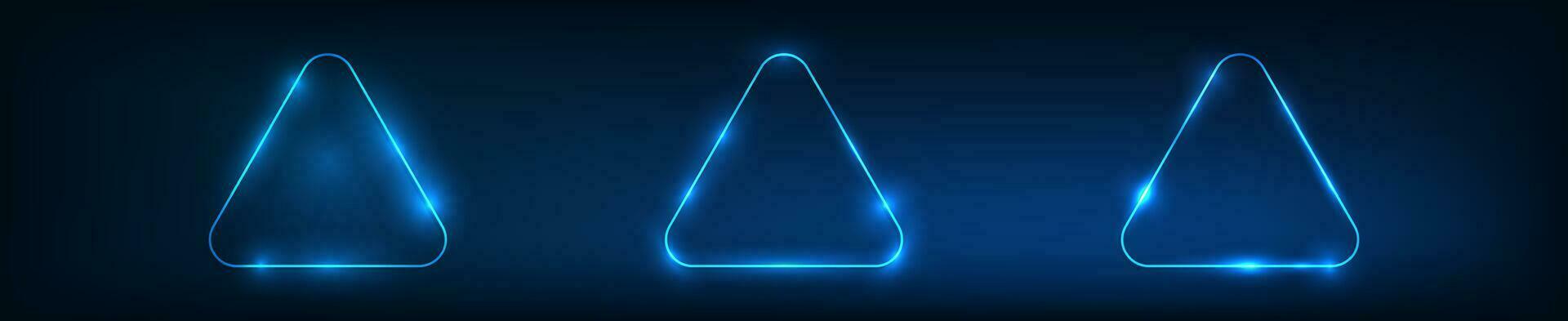 Neon rounded triangle frame with shining effects vector